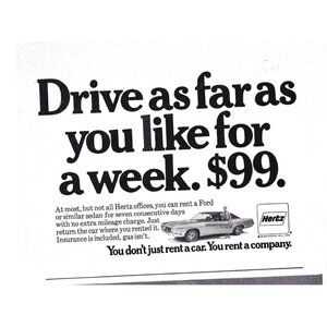Hertz Rental Car Ford Advertisement 1970s Vintage Print Ad
